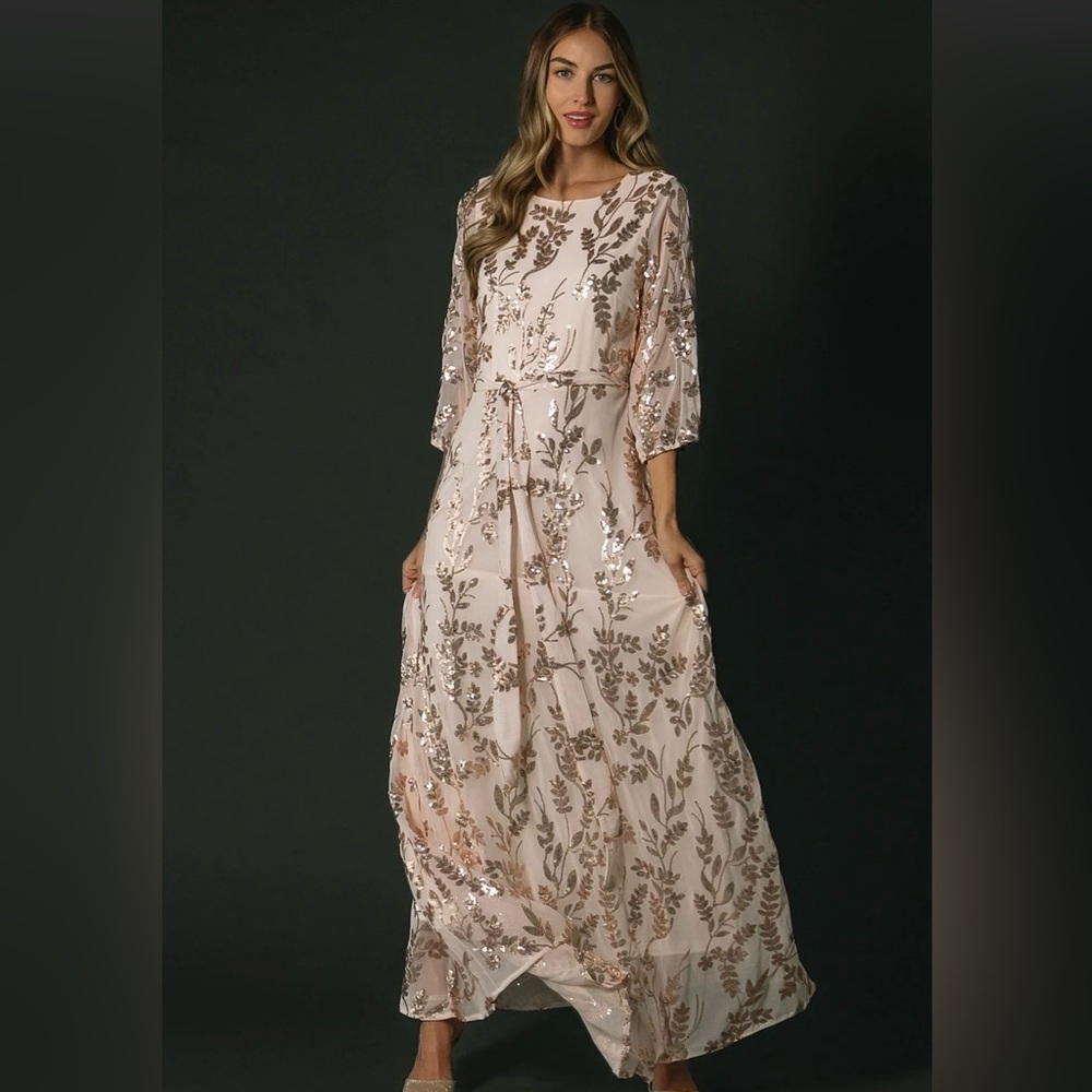 New with Tags! Baltic Born Destiny Sequin Maxi Dress in Rose Gold XL
